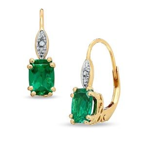 Cushion-Cut Emerald and Diamond Accept Drop Earrings in 10K Gold